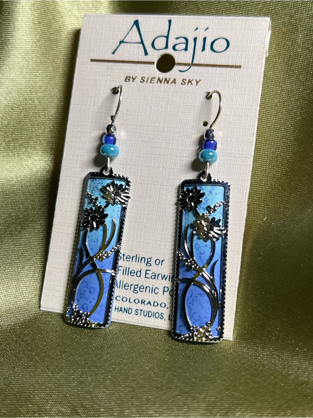 Blue Floral Enamel Drop Earrings